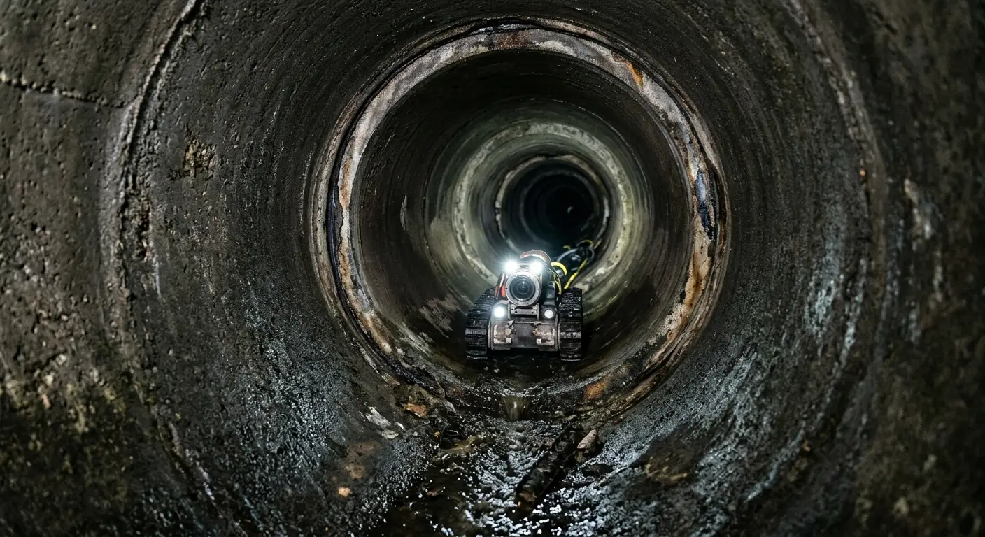 Robotic sewer camera inspecting pipe interior for Drain Snake Service in Waukesha